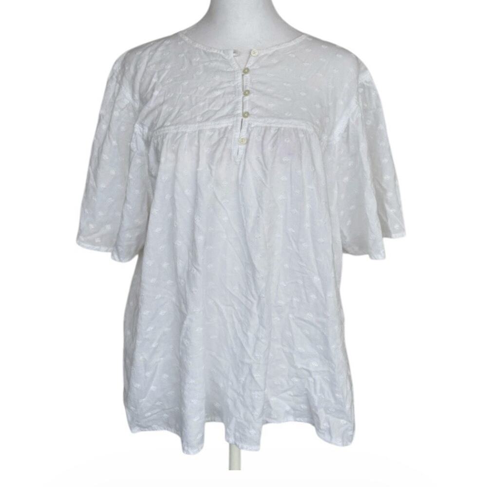 GAP White Swiss Dot Flutter Sleeve Peasant Blouse Top Cotton Babydoll Sz L